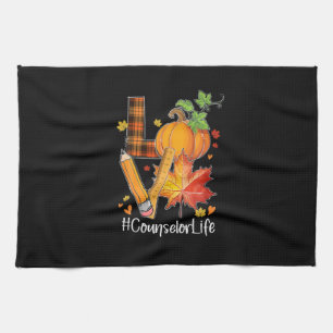 LOVE Counsellor Life Fall Leaves Autumn Season Pum Tea Towel