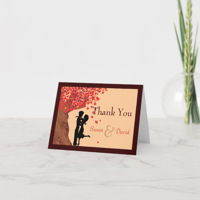 Love Couple Falling Hearts Oak Tree Thank You Note (Front)