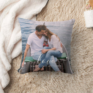 LOVE Couple Photo Handwritten Script Personalised Cushion