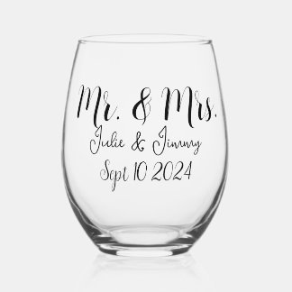 Love Couple Red Heart Theme Stemless Wine Glass