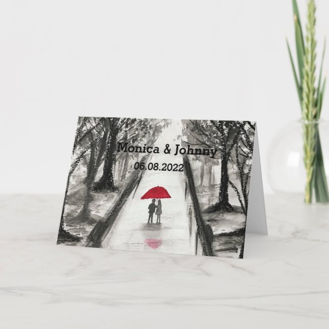 Love couple red umbrella Wedding Bridal Shower Card (Front)
