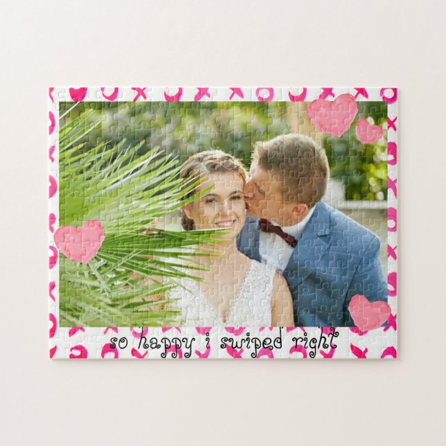 Love Couple SO HAPPY I SWIPED RIGHT Customised Jigsaw Puzzle (Horizontal)
