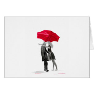 Love couple with red umbrella