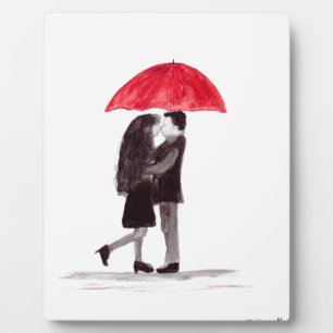 Love couple with red umbrella art plaque