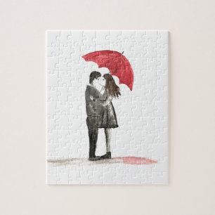 Love couple with red umbrella jigsaw puzzle