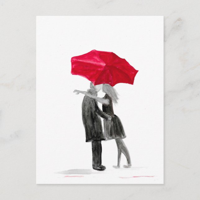 Love couple with red umbrella postcard (Front)