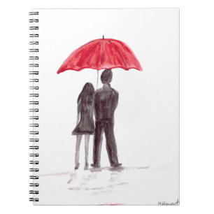Love couple with red umbrella romantic couple spiral notebook