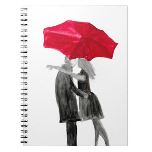 Love couple with red umbrella spiral notebook
