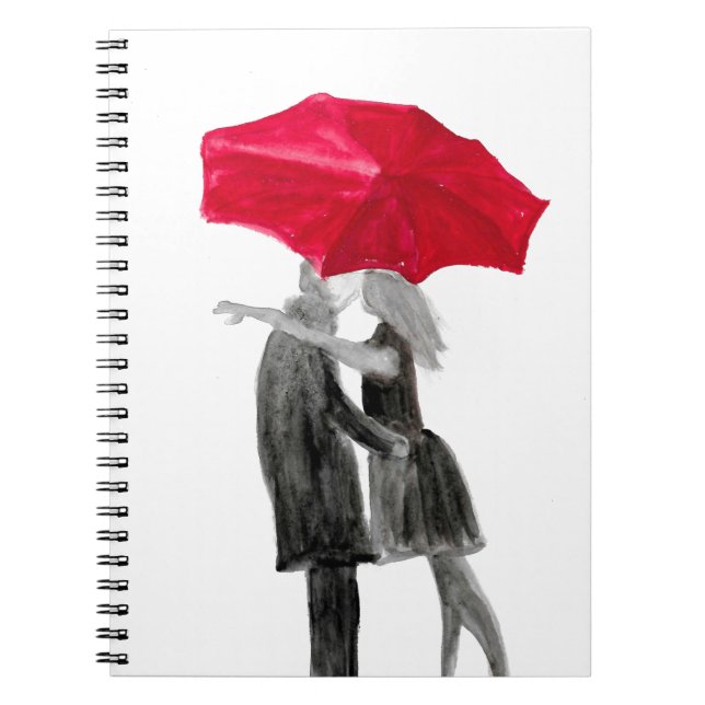 Love couple with red umbrella spiral notebook (Front)