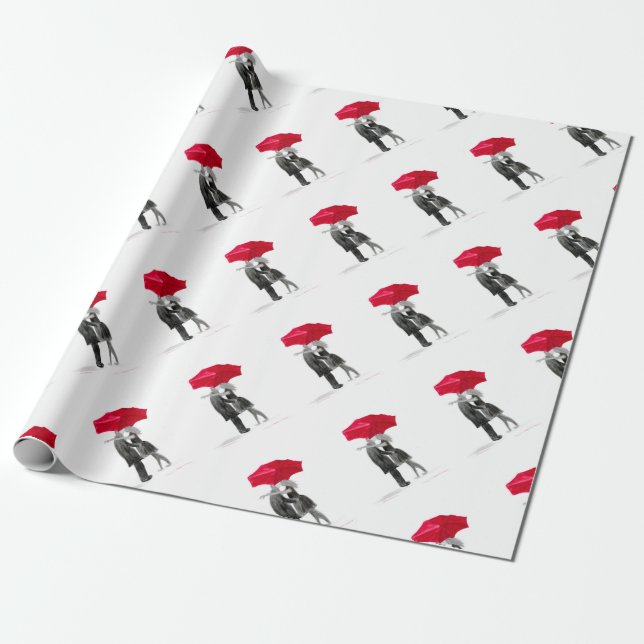 Love couple with red umbrella wrapping paper (Unrolled)