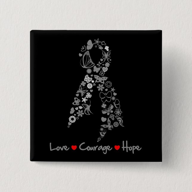 Love Courage Hope Butterfly - Brain Cancer 15 Cm Square Badge (Front)