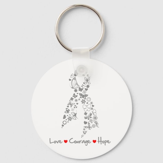 Love Courage Hope Butterfly - Brain Cancer Key Ring (Front)