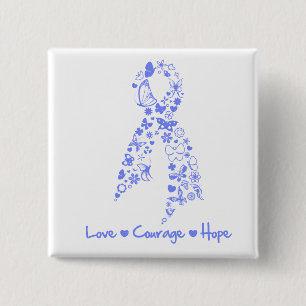 Love Courage Hope Butterfly - Oesophageal Cancer 15 Cm Square Badge