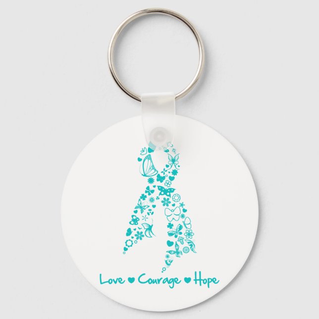 Love Courage Hope Butterfly - Ovarian Cancer Key Ring (Front)