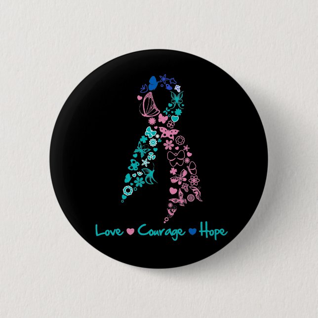 Love Courage Hope Butterfly -  Thyroid Cancer 6 Cm Round Badge (Front)