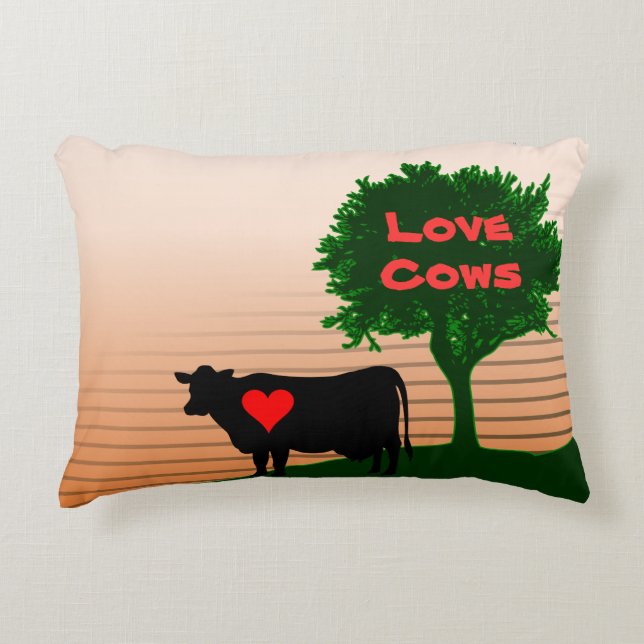 Love Cows- Cow Silhouette with Lone Tree Decorative Cushion (Front)