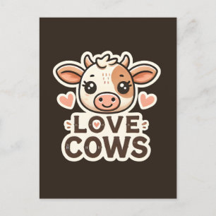 Love Cows Vegan Design - Cute Cow Illustration Postcard
