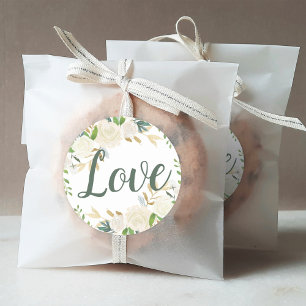 Love Cream Gold Floral Greenery Wedding Classic Round Sticker