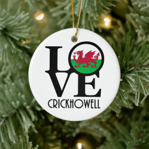 LOVE Crickhowell Wales Ceramic Tree Decoration