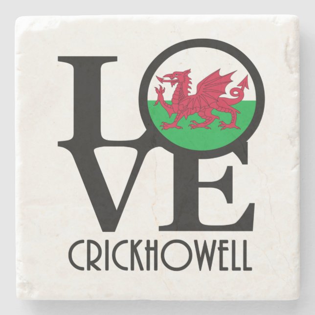 LOVE Crickhowell Wales Stone Coaster (Front)