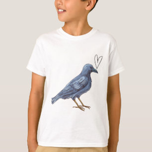 love crow black bird with heart T-Shirt