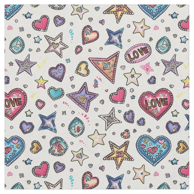 Love & Crystals | Crystal Hearts Seamless Pattern  Fabric (Close Up)
