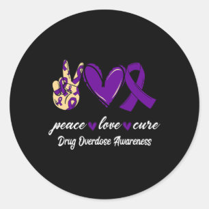 Love Cure Drug Overdose Purple Ribbon Awareness  Classic Round Sticker