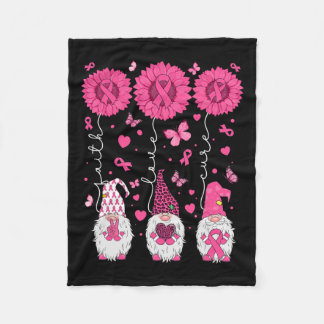 Love Cure Gnomes Sunflower Breast Cancer Awareness Fleece Blanket