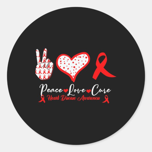 Love Cure Heart Disease Awareness Red Heart Ribbon Classic Round Sticker (Front)