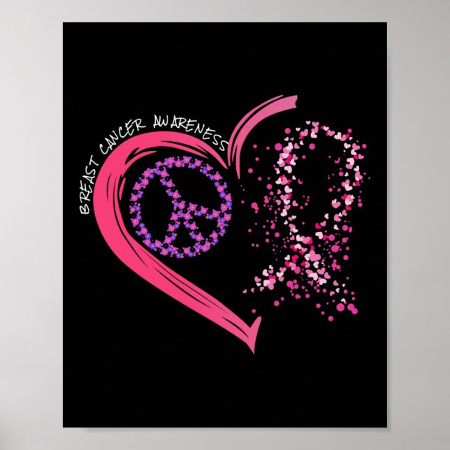 Love Cure Hearted Pink Ribbon Breast Cancer Awaren Poster (Front)