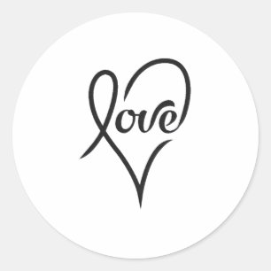 Love Cursive Heart Classic Round Sticker