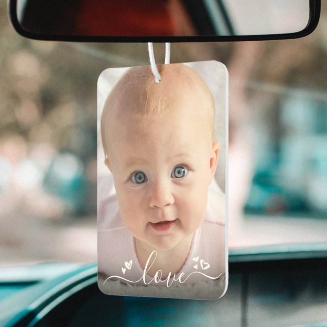 Love Custom 2 Photo Script Hearts Personalised Car Air Freshener (Creator Uploaded)