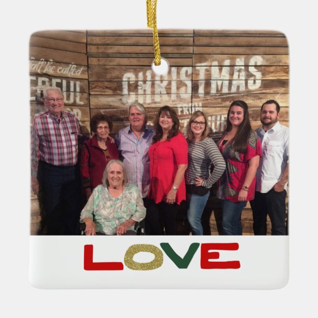 Love Custom 2-Sided Family Photo Christmas Ceramic Tree Decoration (Front)