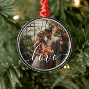 'Love' Custom couple photo Metal Tree Decoration