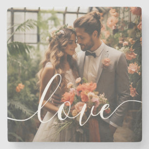 'Love' Custom couple photo Stone Coaster