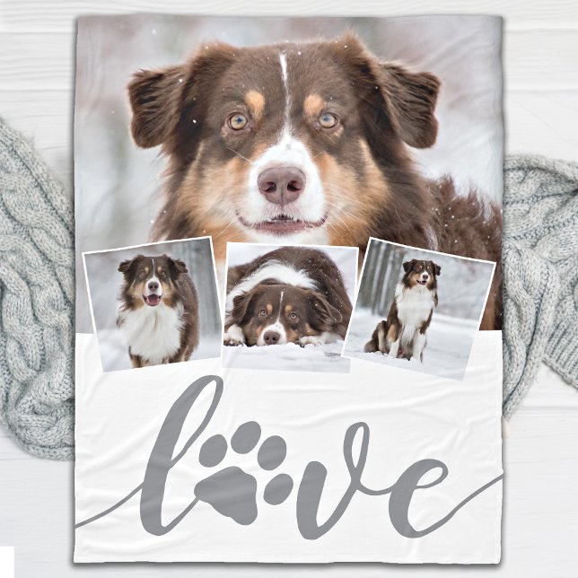 Love Custom Dog Photo Collage Fleece Blanket (Creator Uploaded)
