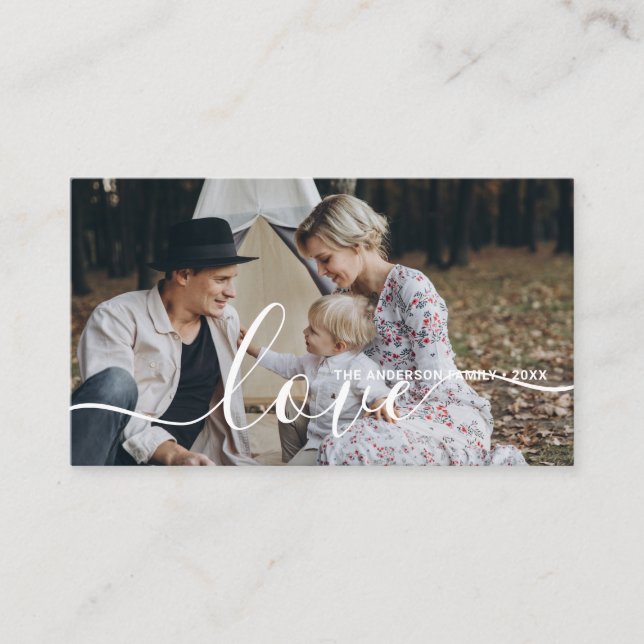 'Love' Custom family photo with custom name Business Card (Front)