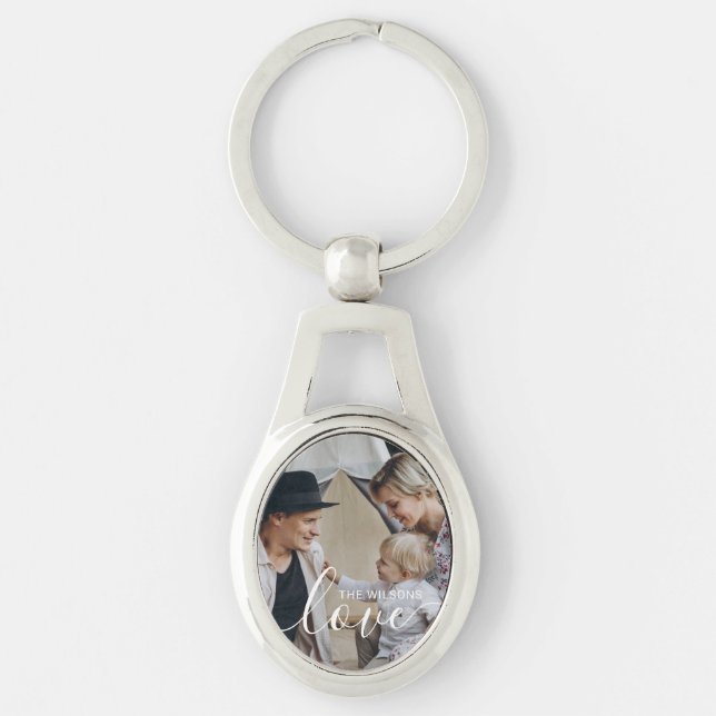 'Love' Custom family photo with custom name Key Ring (Front)
