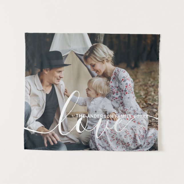 'Love' Custom family photo with custom name Tapestry (Front (Horizontal))