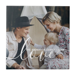 'Love' Custom family photo with custom name Tile