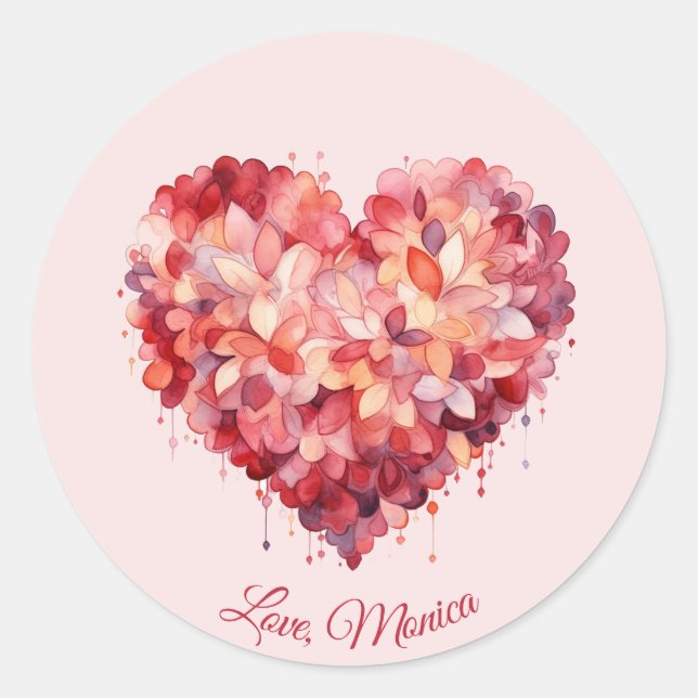 Love | Custom Name | Valentine's Day  Classic Round Sticker (Front)