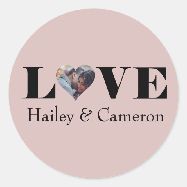 LOVE Custom Photo on Dusty Pink Classic Round Sticker (Front)