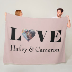 LOVE Custom Photo on Dusty Pink Fleece Blanket