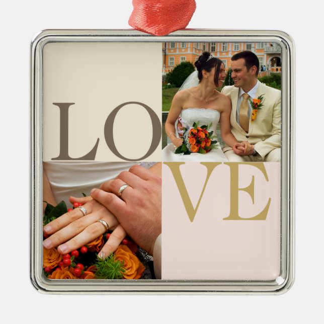 LOVE custom photo wedding anniversary keepsake Metal Tree Decoration (Front)