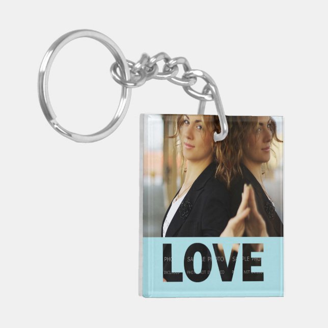 Love Cut Outs Blue Customised Photo Key Ring (Front Left)
