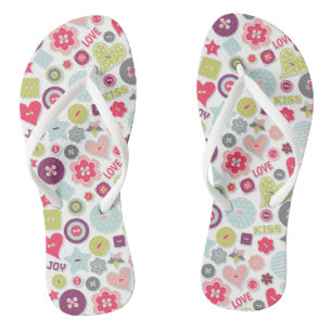 Love Cute Colourful Heart Buttons Valentine's Day Jandals