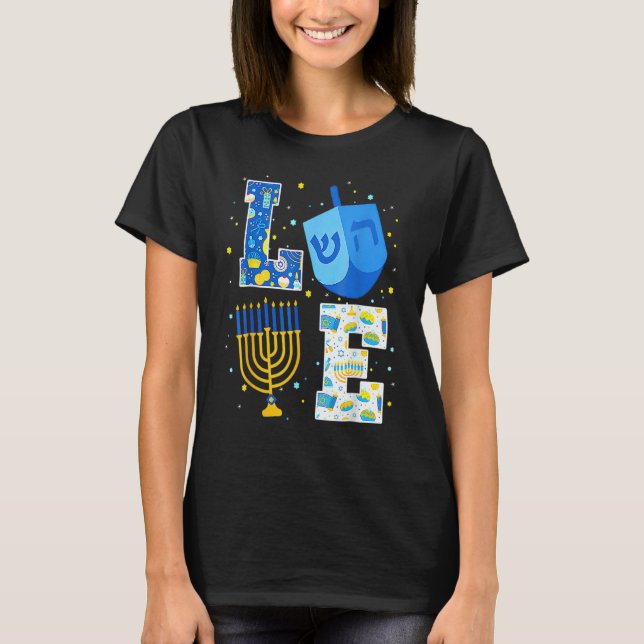 LOVE Cute Hanukkah 2022 Decorations Dreidel Menora T-Shirt (Front)