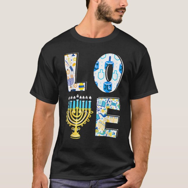 Love Cute Hanukkah Chanukah Menorah Pajama Matchin T-Shirt (Front)
