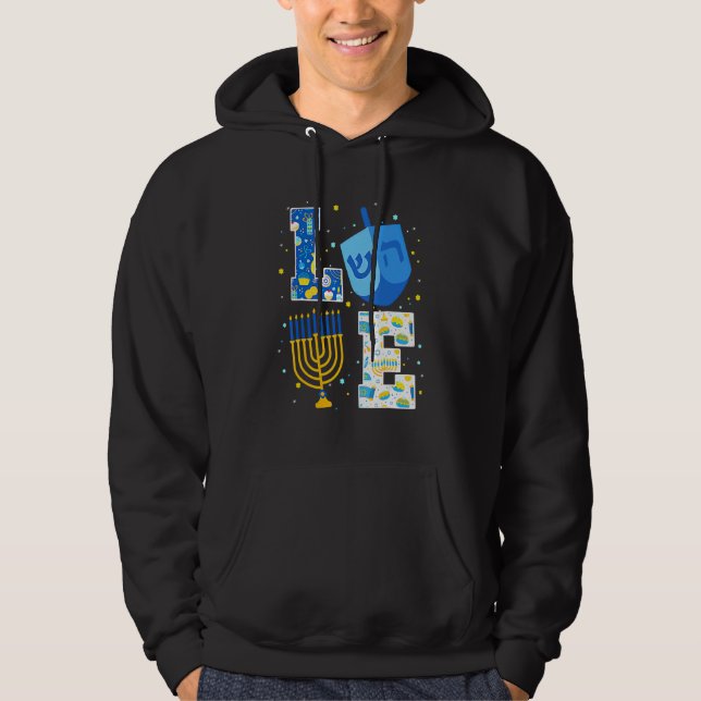 LOVE Cute Hanukkah Decorations Dreidel Menorah Cha Hoodie (Front)