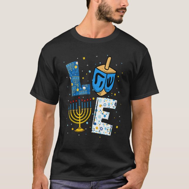 LOVE Cute Hanukkah Decorations Dreidel Menorah Cha T-Shirt (Front)